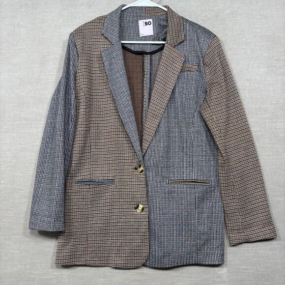 Vtg SO Colorblock Oversized Plaid Blazer Jacket Small Statement Retro Patchwork - Picture 1 of 7